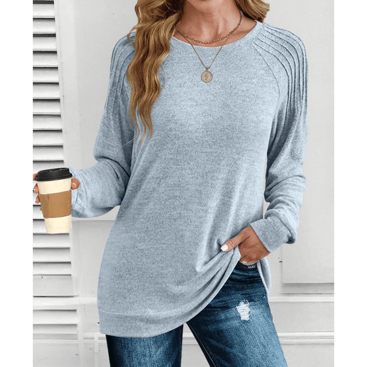 Alisa Ribbed Shoulder Long Sleeve