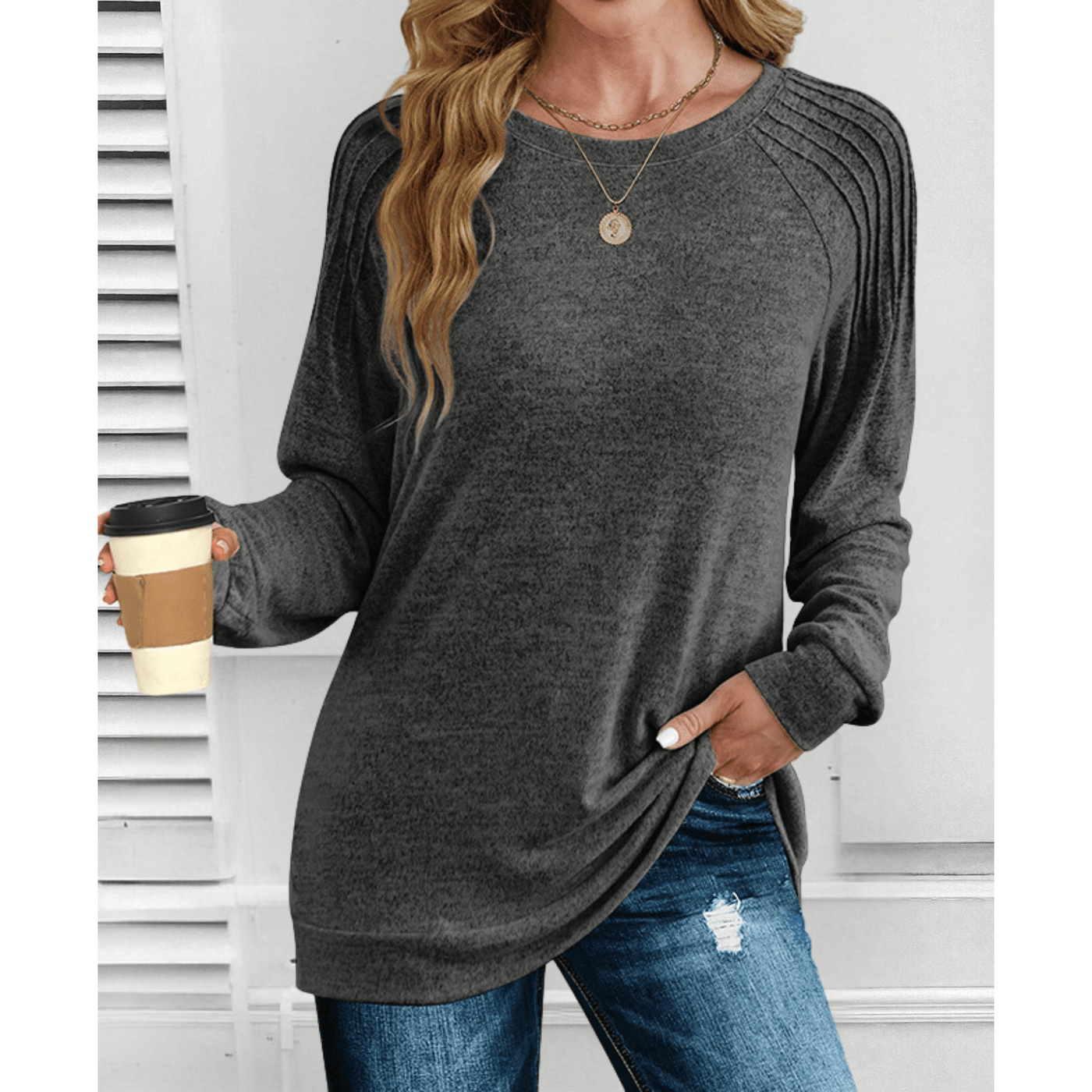 Alisa Ribbed Shoulder Long Sleeve