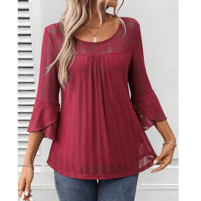 Elora Pleated Bell-Sleeve Blouse
