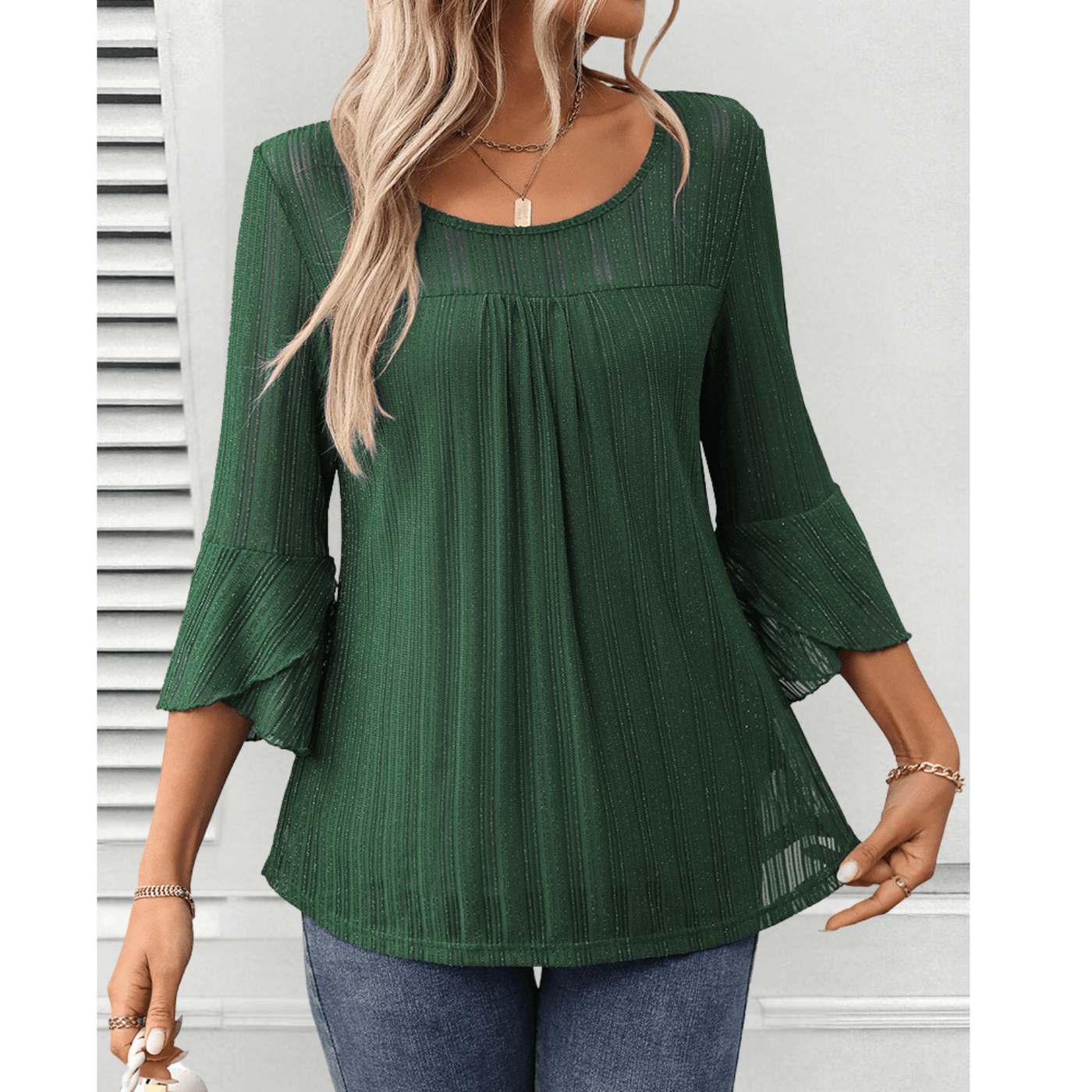 Elora Pleated Bell-Sleeve Blouse