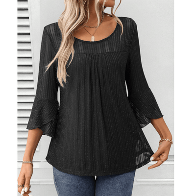 Elora Pleated Bell-Sleeve Blouse
