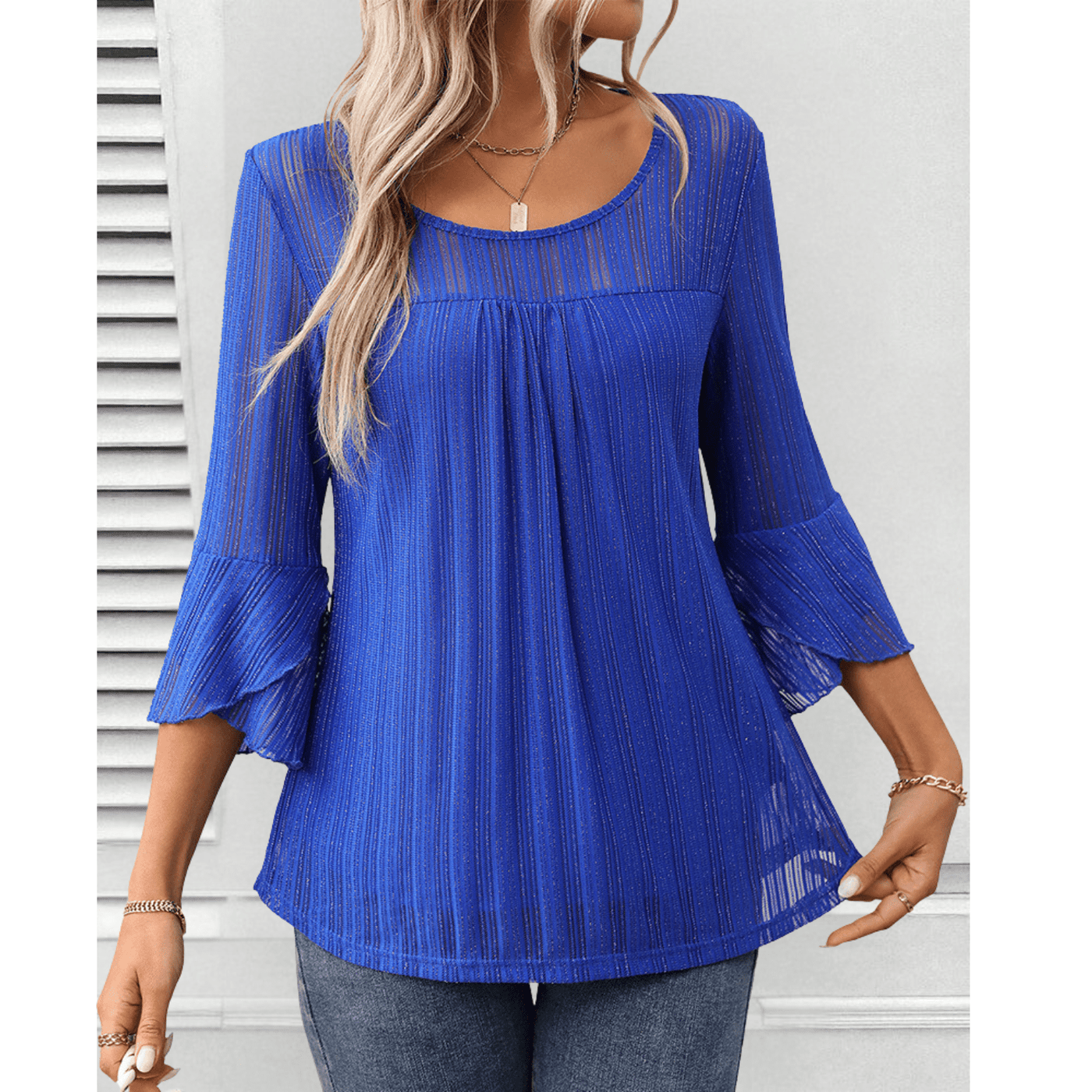 Elora Pleated Bell-Sleeve Blouse