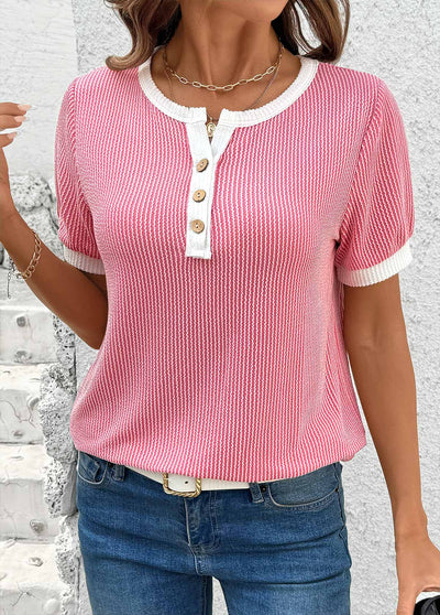 Callie Waffle Knit Henley Tee