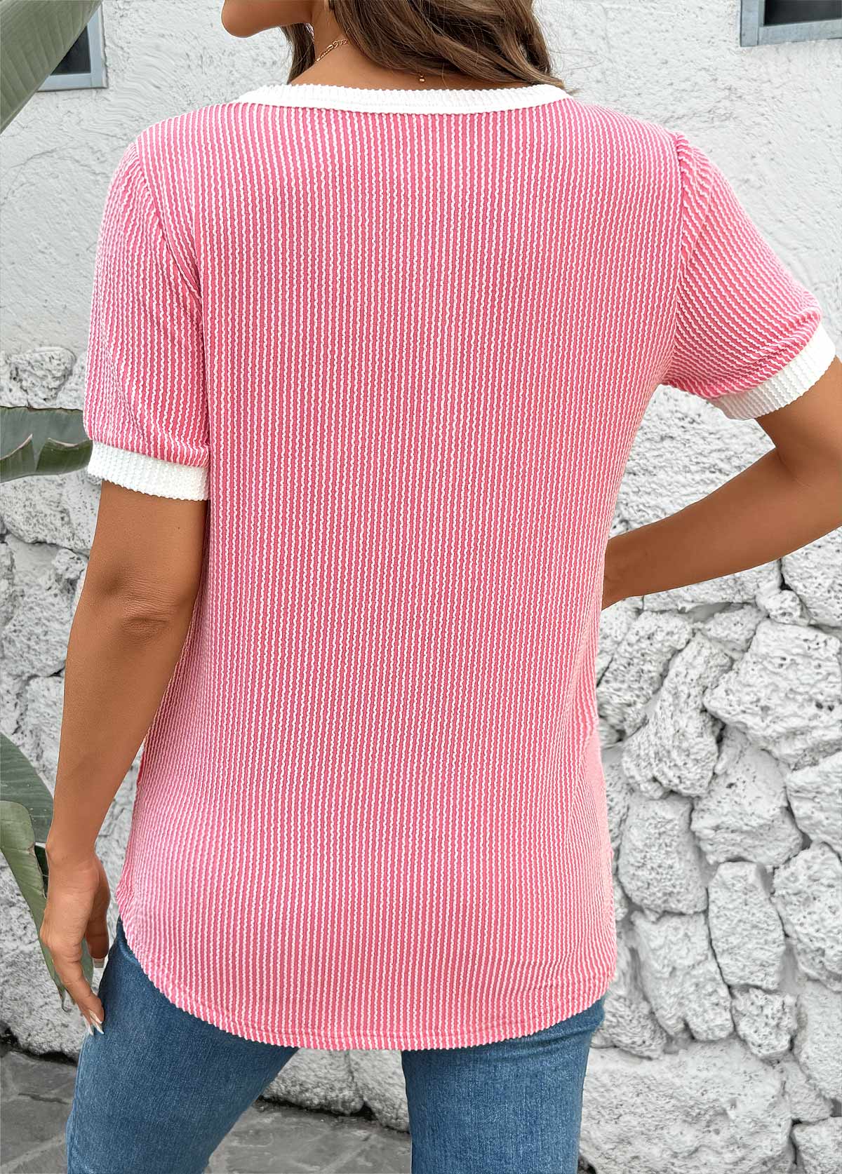 Callie Waffle Knit Henley Tee
