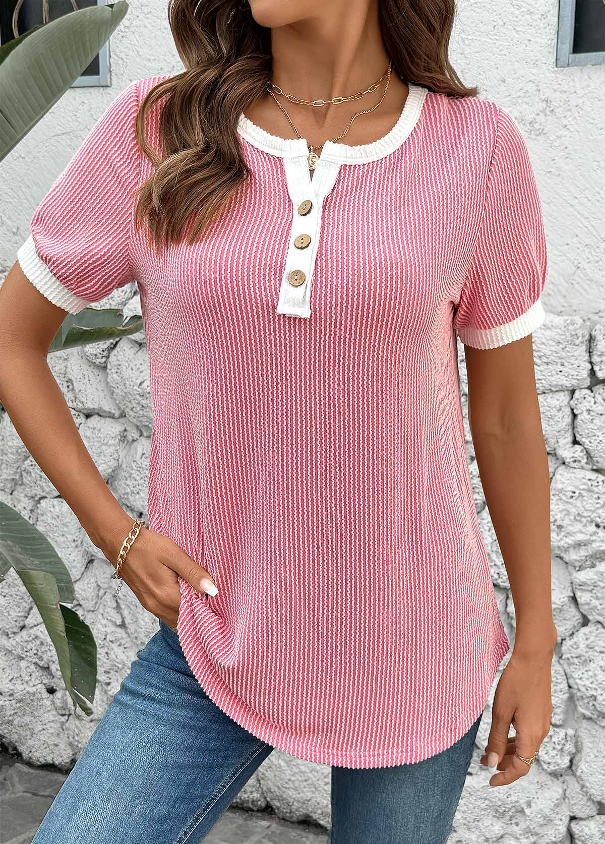 Callie Waffle Knit Henley Tee