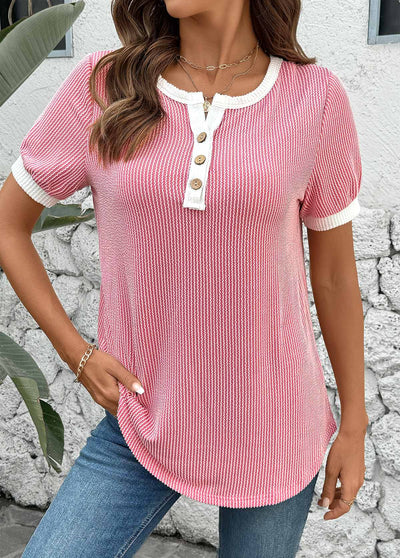 Callie Waffle Knit Henley Tee