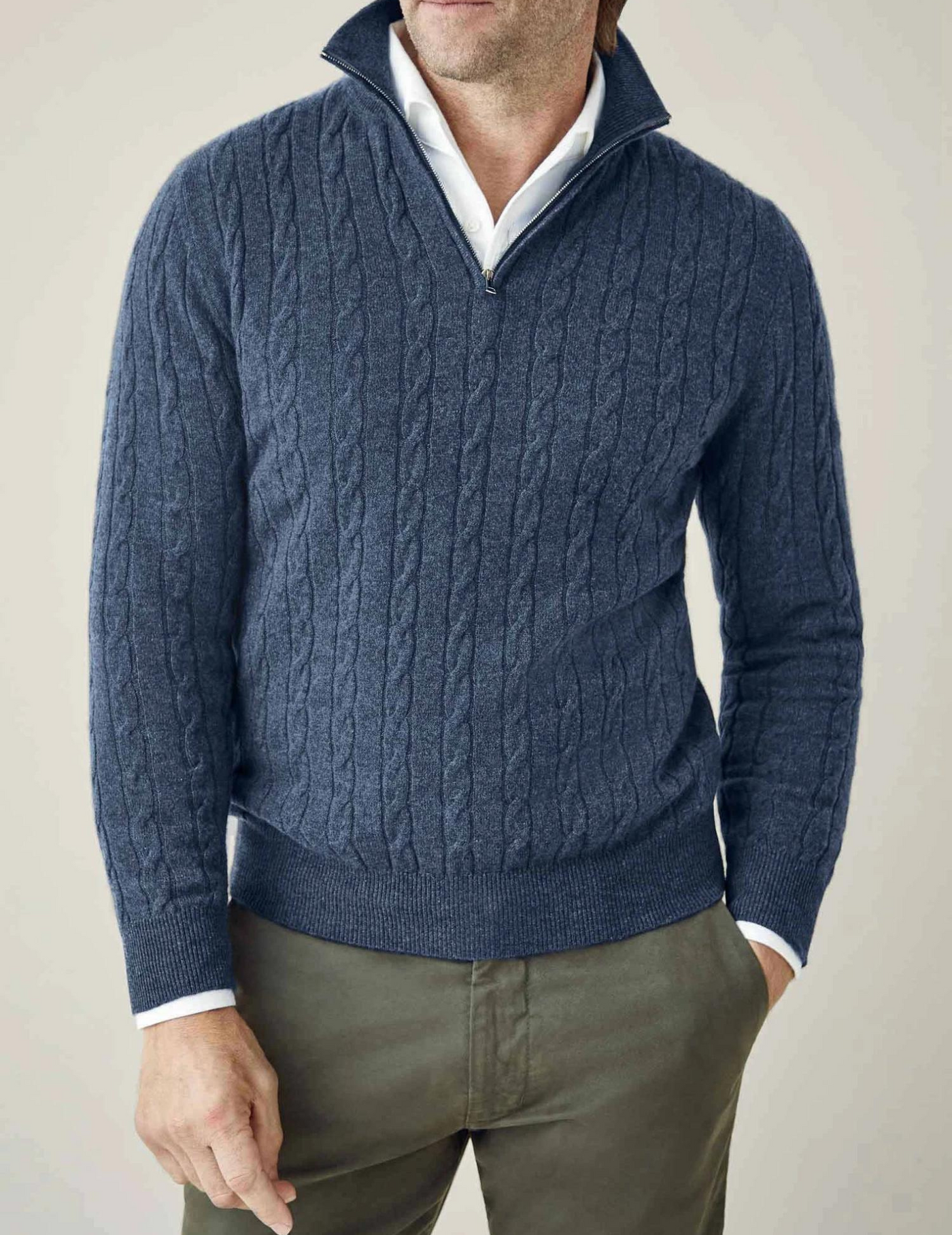 Aslan | Cable Knit Zipper Sweater