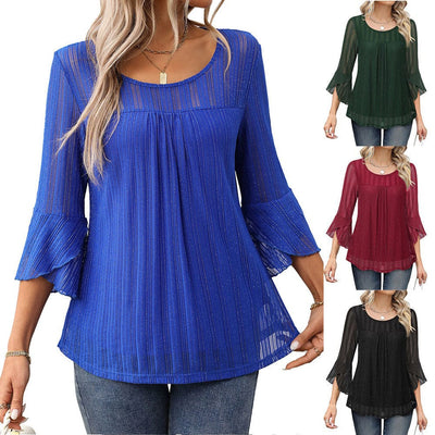 Elora Pleated Bell-Sleeve Blouse