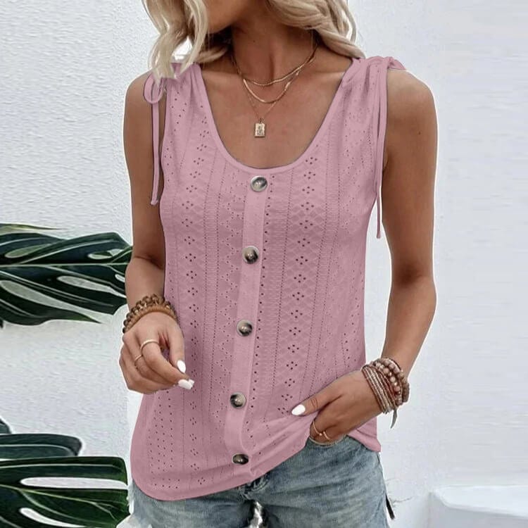 Éliane Eyelet Button-Up Top