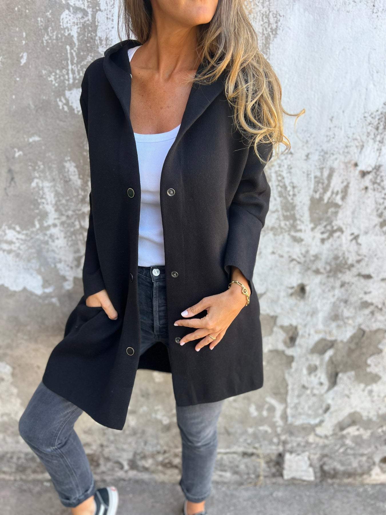 Ella - stylish single-breasted hooded jacket