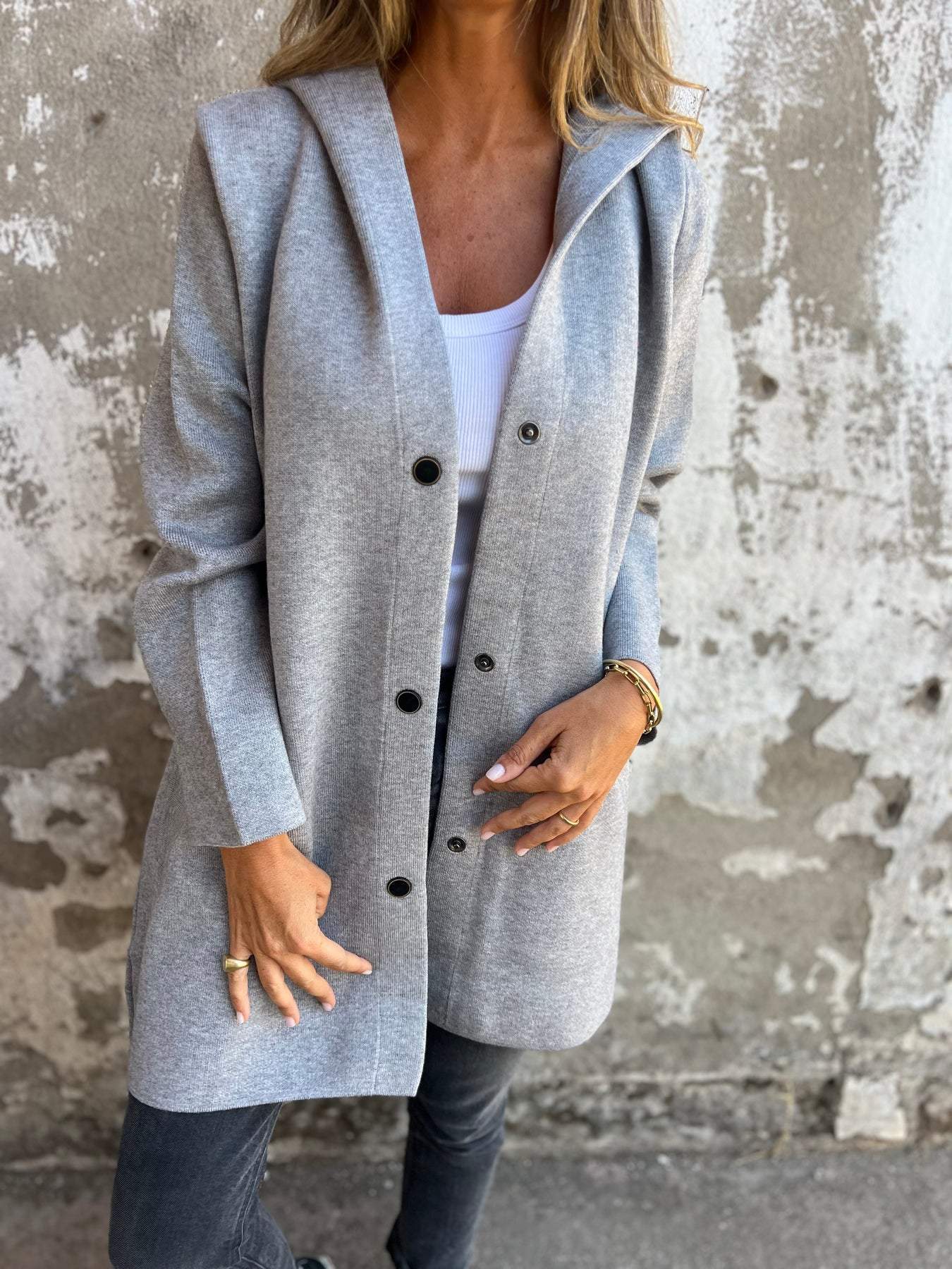 Ella - stylish single-breasted hooded jacket